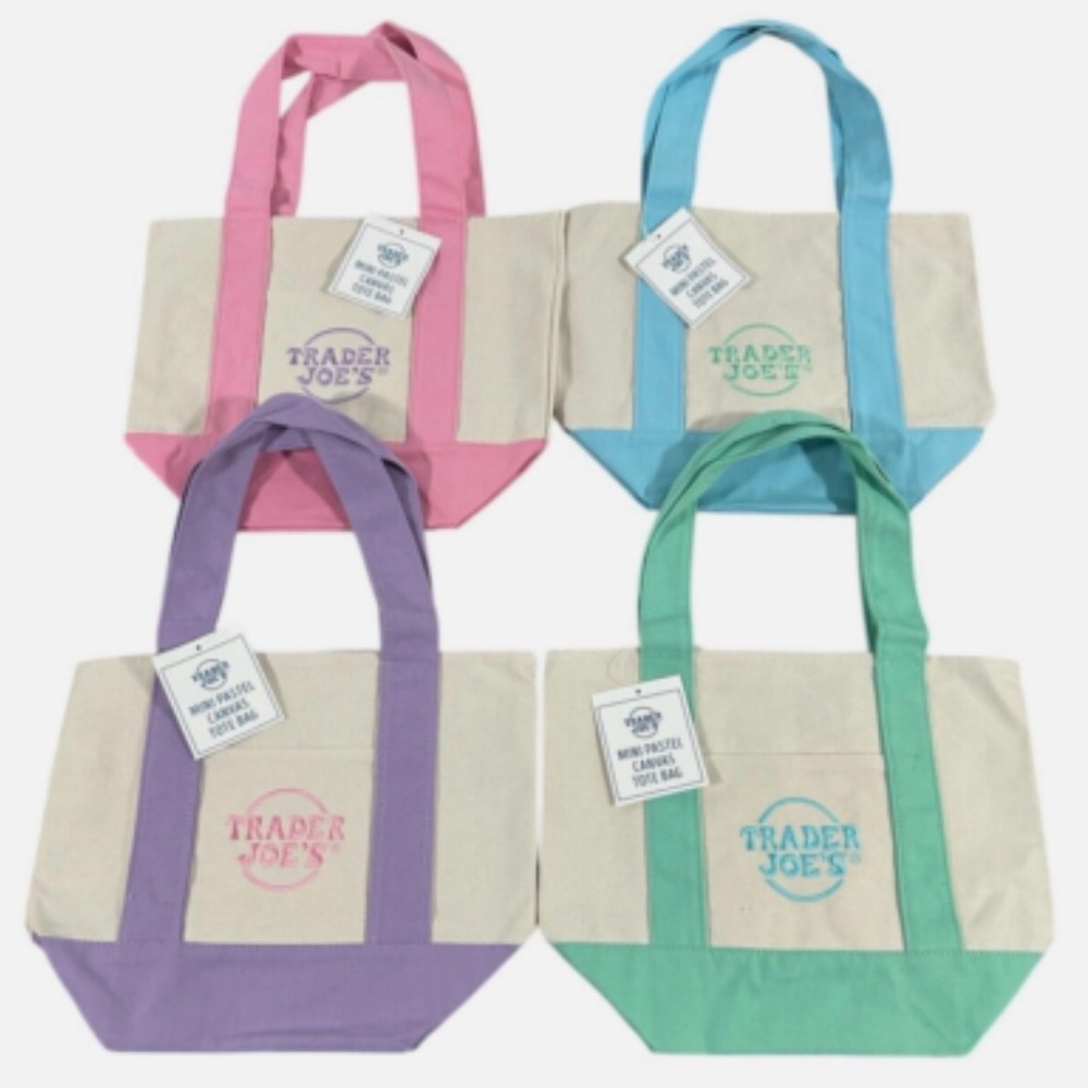 FOUR Trader Joe’s mini Pastel Canvas Tote Bag - set of 4